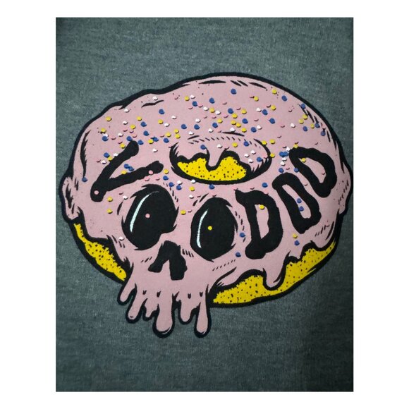 Voodoo Doughnut Pink Frosted Drip Skull Gray Hoodie Size Small NEW - Picture 6 of 10
